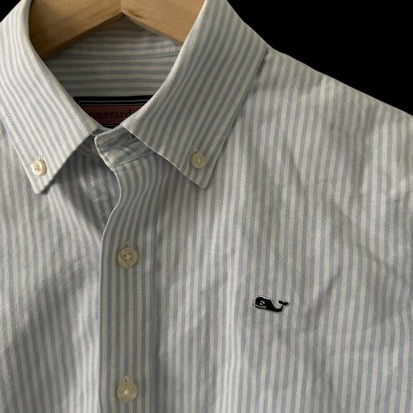 Vineyard Vines Girls Blue and White Pin Stripe Button Up Whale Shirt Sizโฆ - Picture 4 of 6